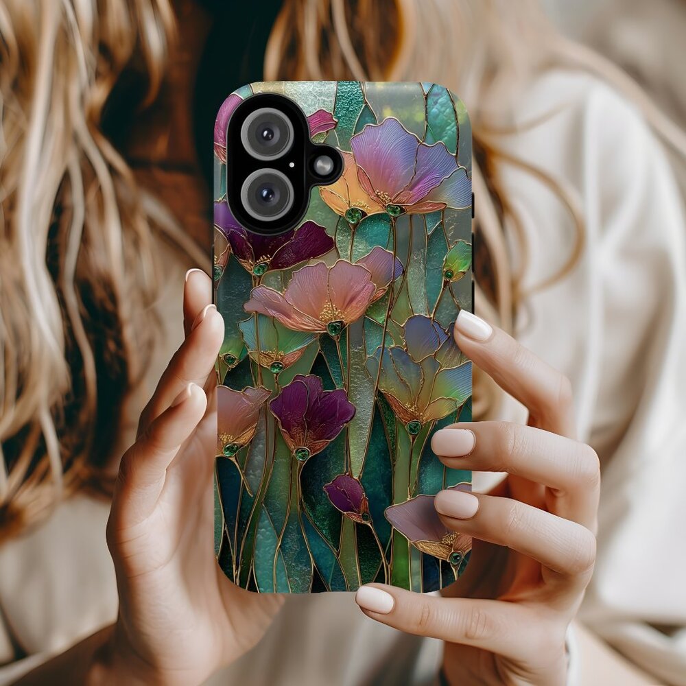Floral Stained Glass Luxe IPhone 16,15,14,13 (Pro Max,Pro,Plus) Phone Case - Picture 3 of 14